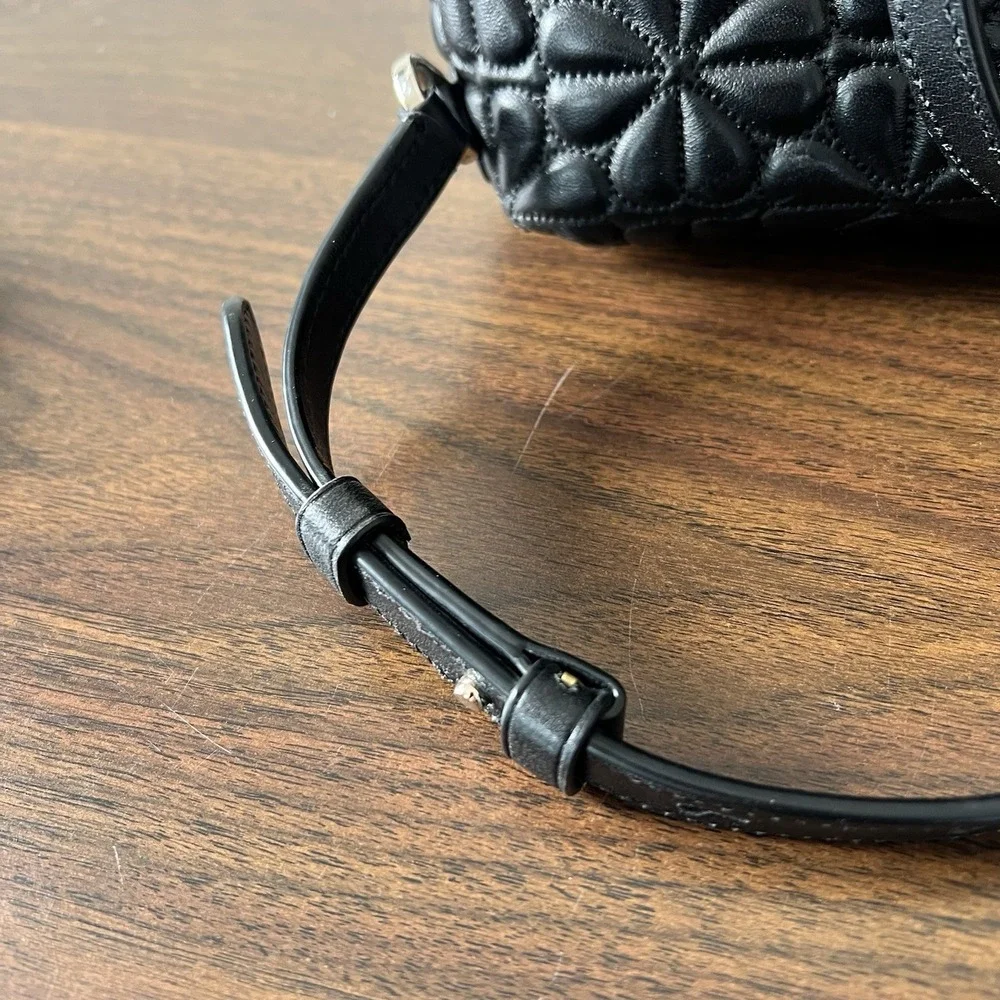New Kate Spade Bloom Medium Quilted Leather Backpack Black Drawstring Chain $478